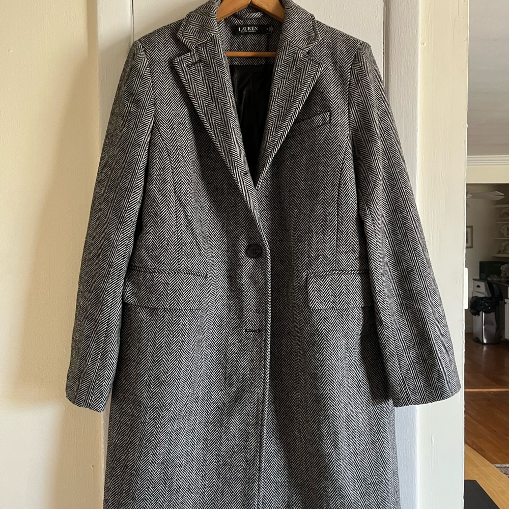 Ralph Lauren Black and White Herringbone Trench Coat